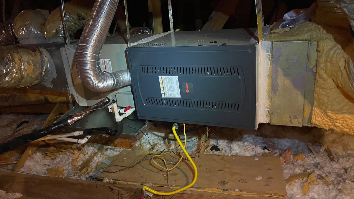 Trophy Club HVAC — new horizontal gas furnace installed in attic